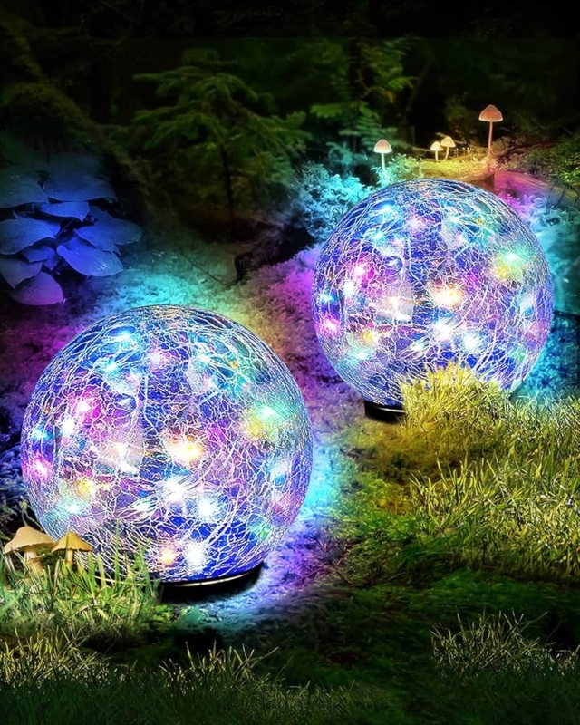 Garden Solar Light Multi Color LED Cracked Glass Globes