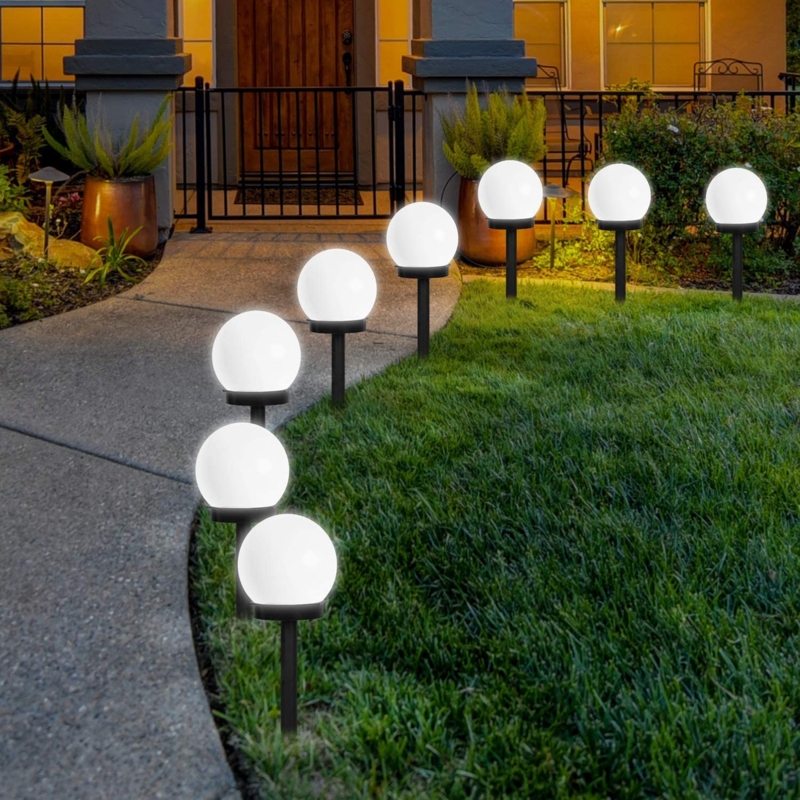 Garden Stake Light Curved Pathway Alignment Bright White Orbs