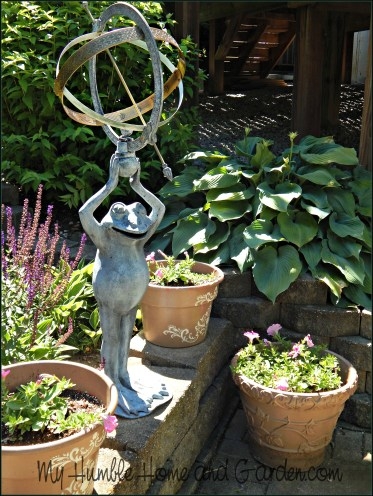 Garden Statue Frog Armillary Sphere Verdigris Patina Finish