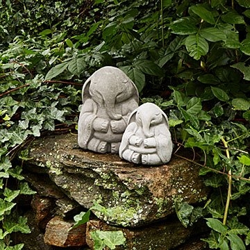 Garden Statue Meditative Elephant Pair Stone Grey Matte Finish