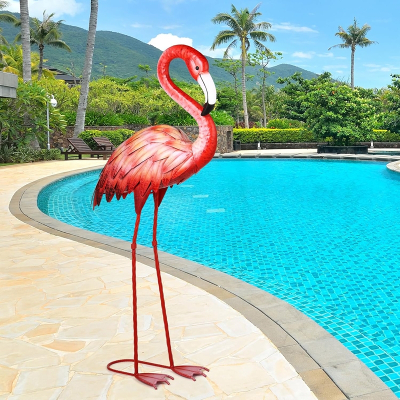 Garden Statue Vibrant Metal Flamingo Layered Feathers Gradient Large