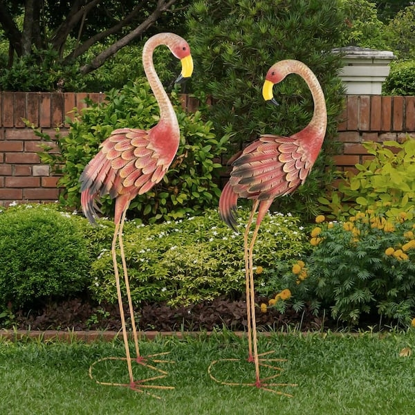 Garden Statue Vintage Pink Layered Feathers Coral Gradient Set Of Two