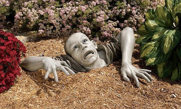 Garden Statue Zombie Figure Emerging 3-Piece Set Realistic Grey Stone