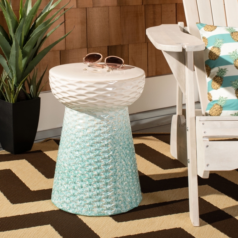 Garden Stool Aqua Gradient Base Faceted Rim Tapered Pedestal