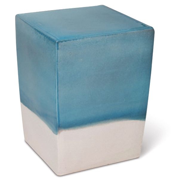 Garden Stool Cerulean Blue Two Tone Dip Dyed Square Block Form