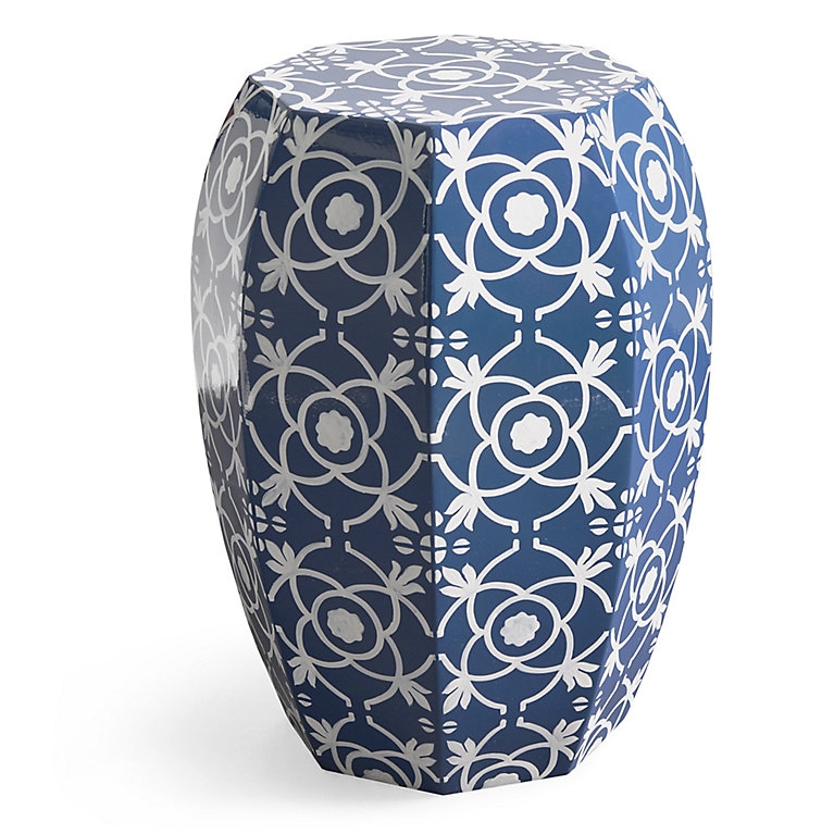 Garden Stool Cobalt Blue Handpainted Floral Octagonal Top Faceted