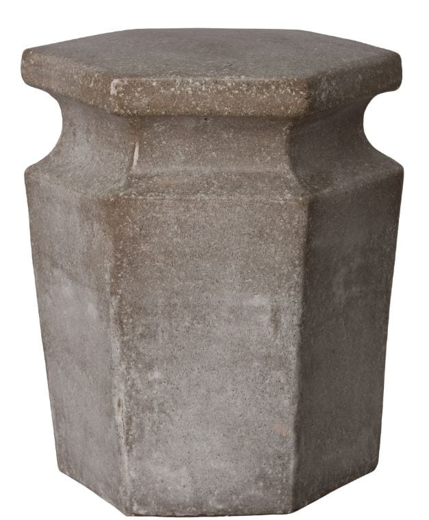 Garden Stool Earth Grey Weathered Finish Hexagonal Top Faceted
