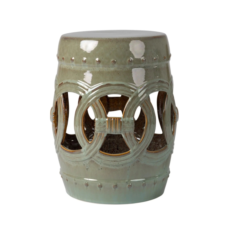 Garden Stool Olive Jade Ceramic Medallion Cutouts Raised Studs