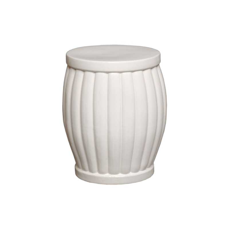 Garden Stool Vertical Fluting White Barrel Silhouette Semi Gloss