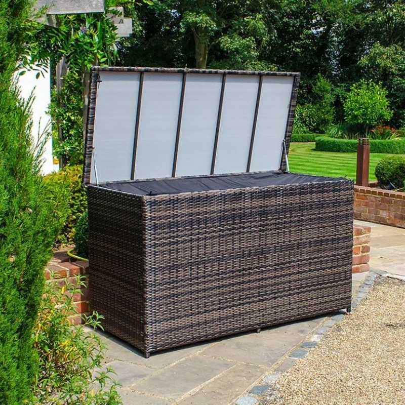 Garden Storage Box, Extra Large Espresso Woven Chest & Gas Struts