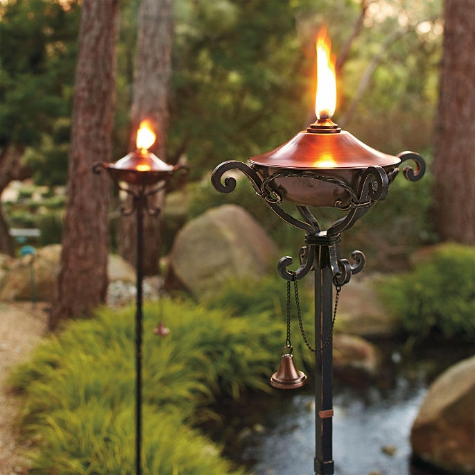 Garden Torch Scrolled Accents Antique Bronze Square Post