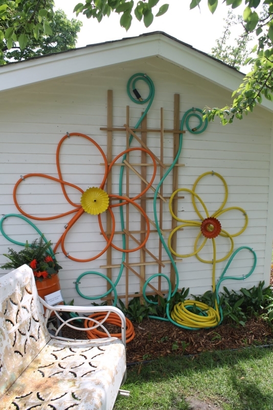 Garden Wall Art Upcycled Hose Floral Mural Trellis