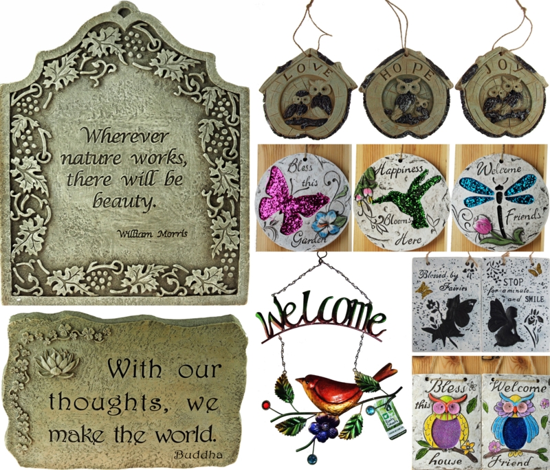 Garden Wall Plaques Inspirational Quotes, Rustic Nature Decor Set