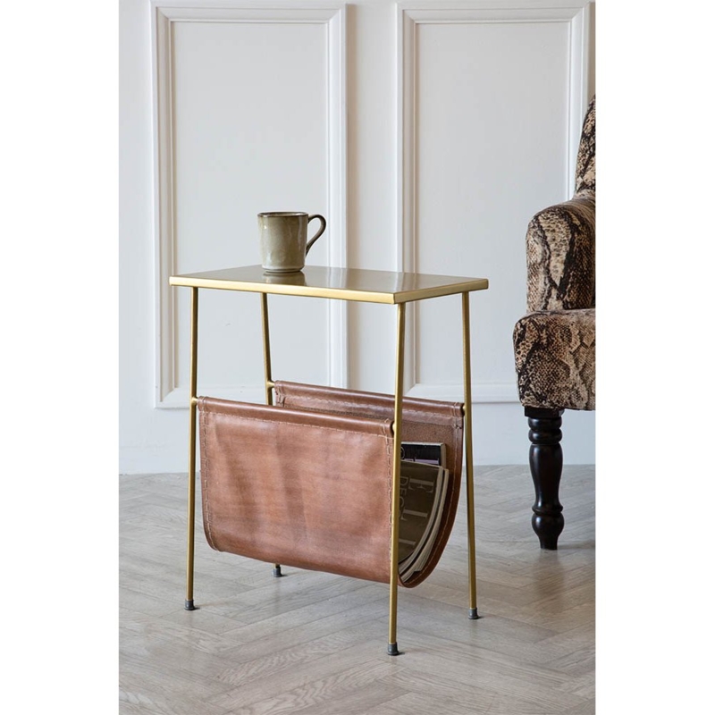 Gatsby Side Table with Leather Magazine Holder by Rockett St George | 