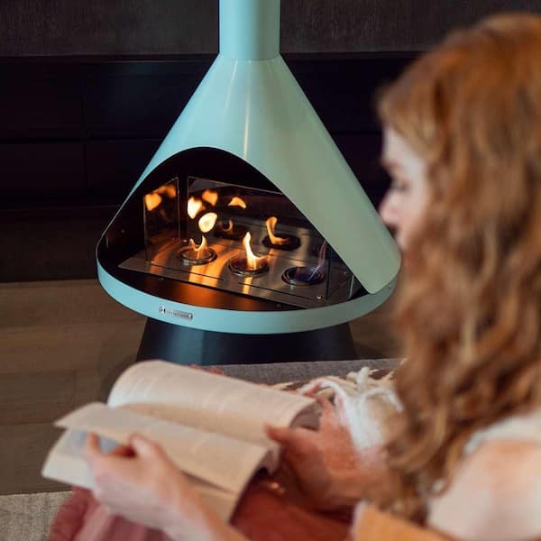 Gel Fuel Fireplace Mint Green Finish Triple Flame Retro Pedestal