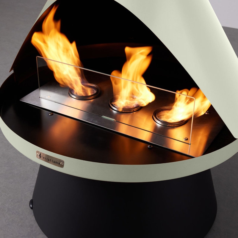 Gel Fuel Fireplace Mist Green Triple Flame Glass Shield Modern
