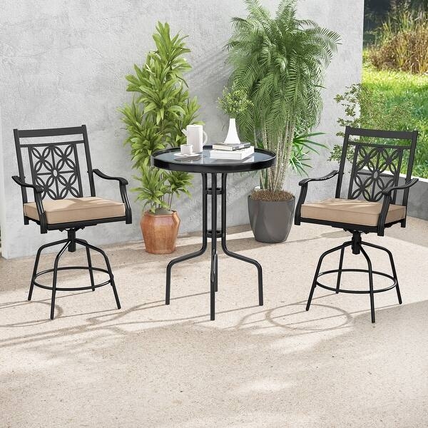 Geometric Back Patio Stools Swivel Metal Sandy Beige