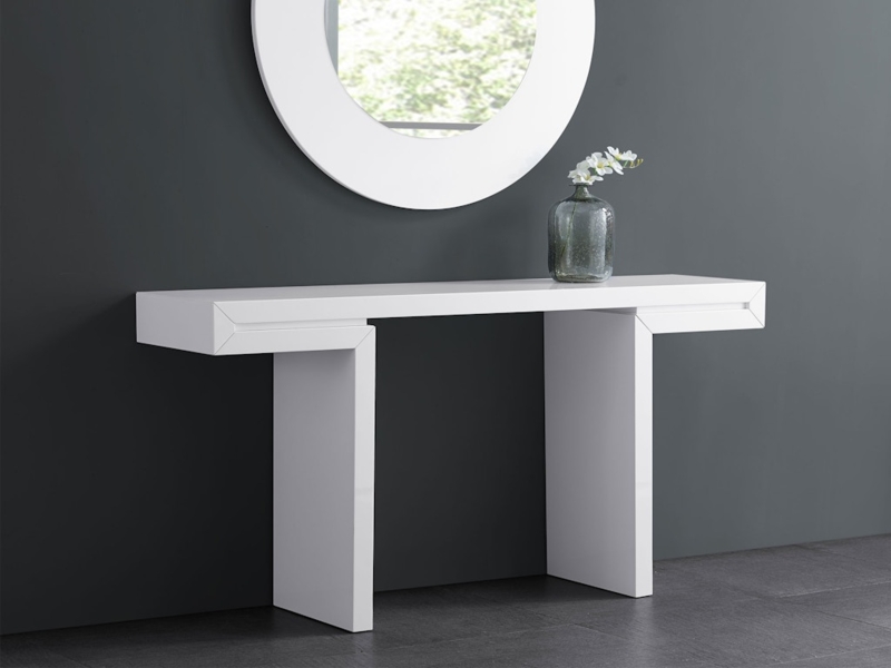 Geometric Console Table with Thick Slab Profile and Recessed Base