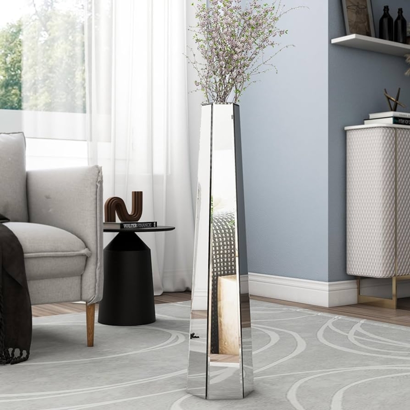 Geometric Floor Vase: Mirrored Tapered Tall Silhouette