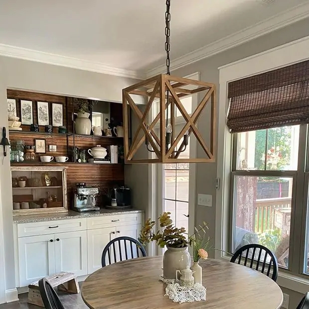Geometric Wood Chandelier X-Brace Design Square Lantern Pendant