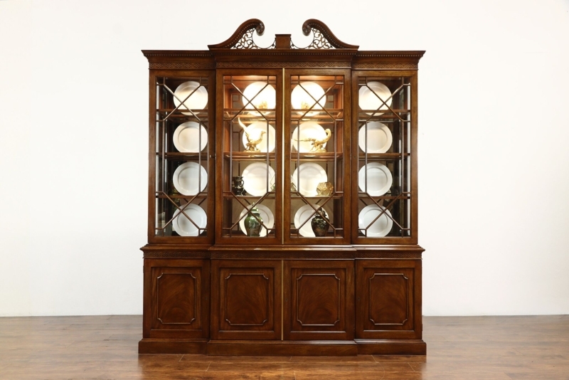 Georgian Style Display Case with Lattice Glass Doors and Lighting