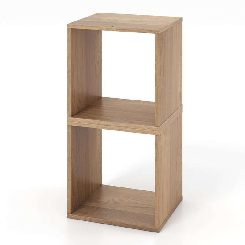 Giantex 2/4 Cube Bookshelf Organizer, 2-Tier Stackable Cube Storage Organizer, Natural / 1