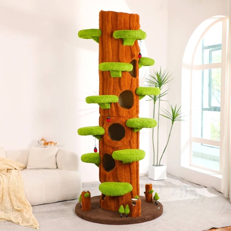 Gigantic Scale Cat Tree: Tall Plush Feline Furniture, Mushroom Platforms.