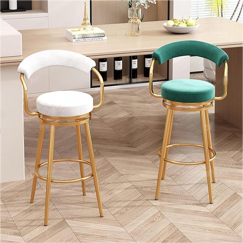 Glam Bar Stools Polished Gold Frame Double Ring Footrest Emerald