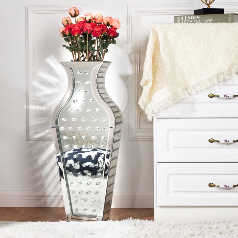 Glam Crystal Jewelry Vase: Mirrored Beveled Floor Decor