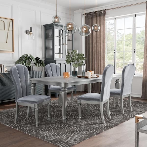 Glam Dining Set Scalloped Back Chairs & Fluted Legs