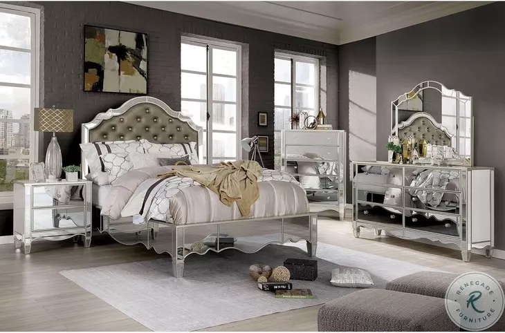 Glam Mirrored Dresser Scalloped Edge Base & Silver Finish