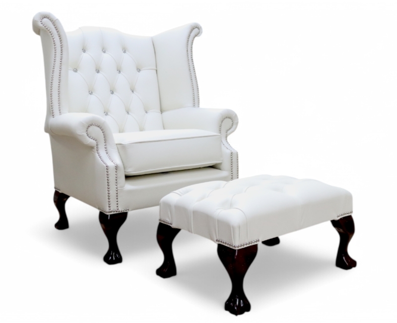 Glam Wingback Chair and Ottoman Set with Crystal Accents