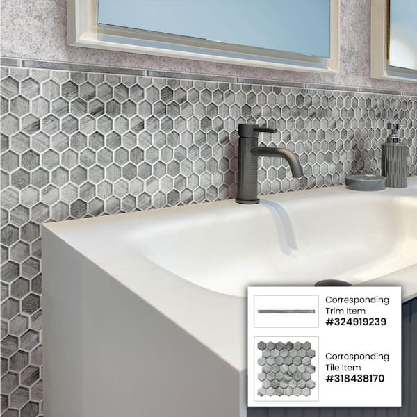 Glass Pencil Liner Tile for Hexagonal Mosaic Backsplash Accent