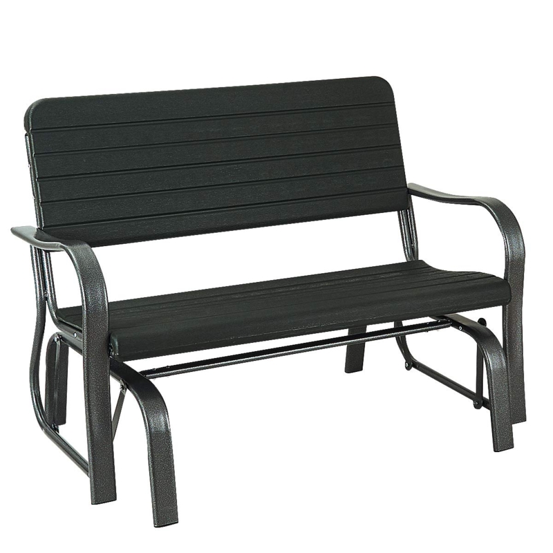 Glider Bench Textured Steel Frame Weather Resistant HDPE Slats