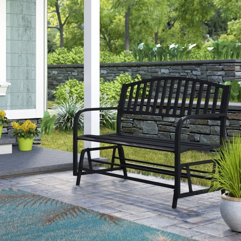 Glider Bench Traditional Metal Arched Top Slatted Seat Garden Style
