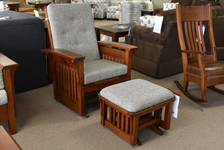 Glider Chair Craftsman Style Grey Tufted Wide Flat Arms Ottoman
