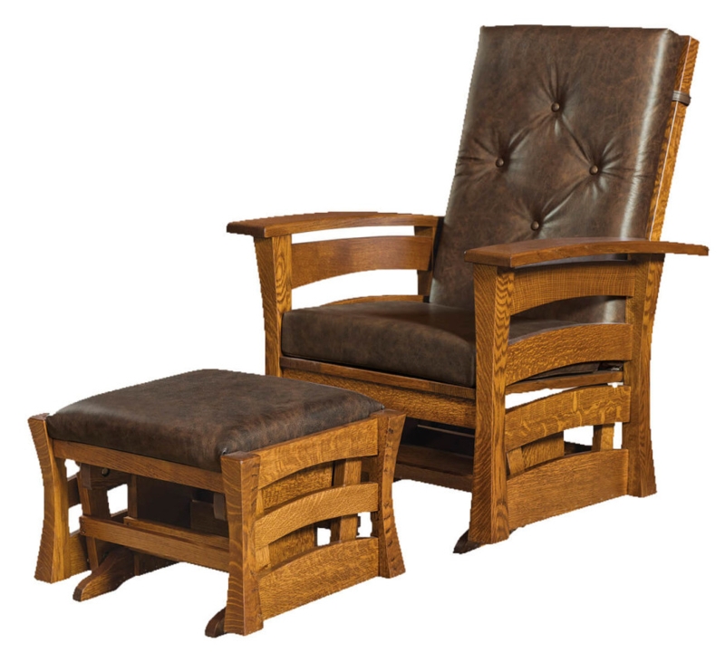 Glider Chair Ottoman Craftsman Honey Oak Button Tufted Slatted Sides Leather