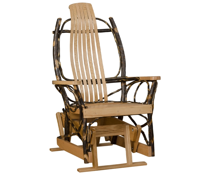 Glider Chair Rustic Branch High Back Vertical Slats Bark On Frame Natural