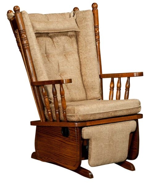 Glider Rocker Amish Style Walnut High Back Tufted Integrated Footrest