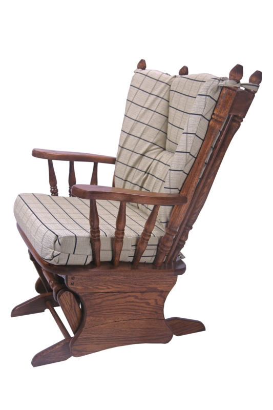 Glider Rocker Antique Style Oak Pinstripe Pattern Spindle Arms Finials