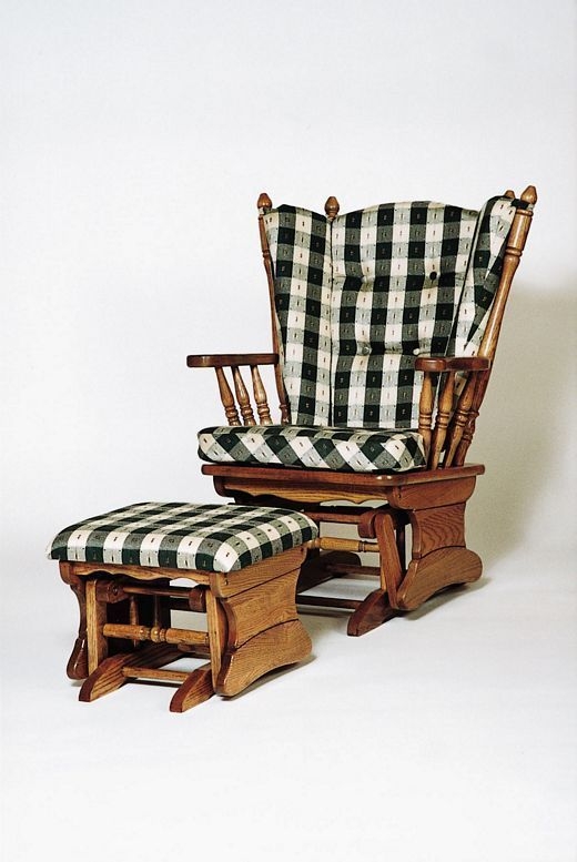 Glider Rocker Mission Style Forest Green Plaid High Wingback Ottoman
