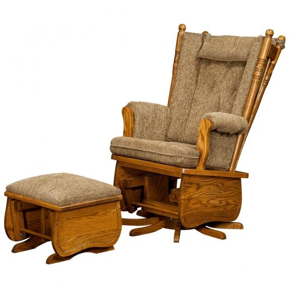 Glider Rocker Swivel Mission Style Solid Oak Frame High Spindle Back Ottoman
