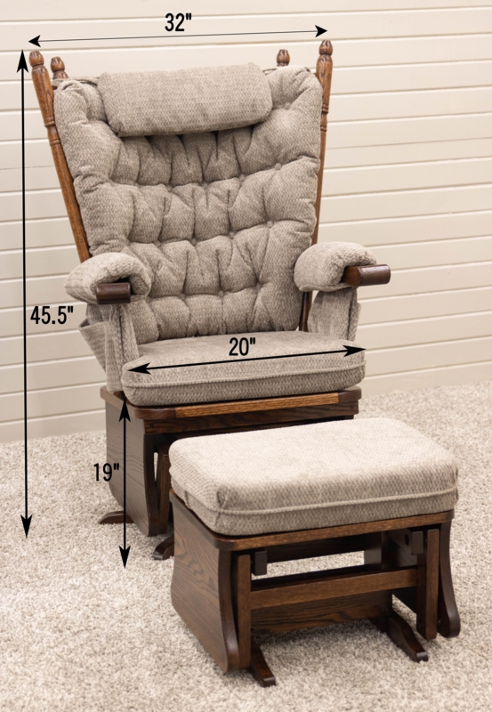 Glider Rocker Swivel Tufted Beige Headrest Pillow Side Pocket Ottoman