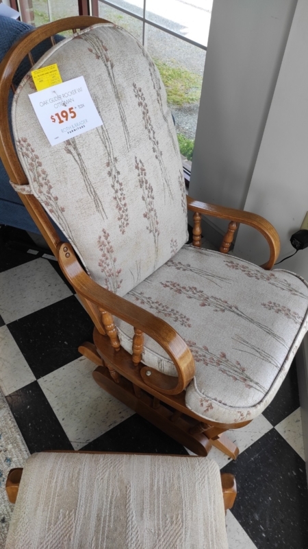 Glider Rocker Traditional Wood Botanical Print Spindle Details Ottoman