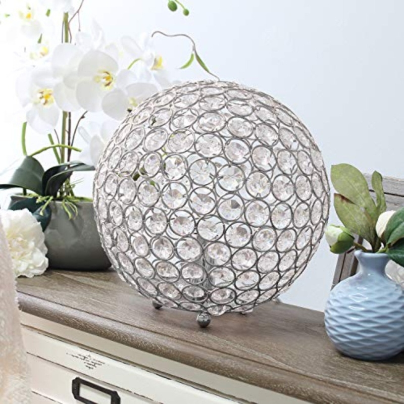 Globe Table Lamp: Metal Ring Lattice, Faceted Bead Accents, Ball Feet
