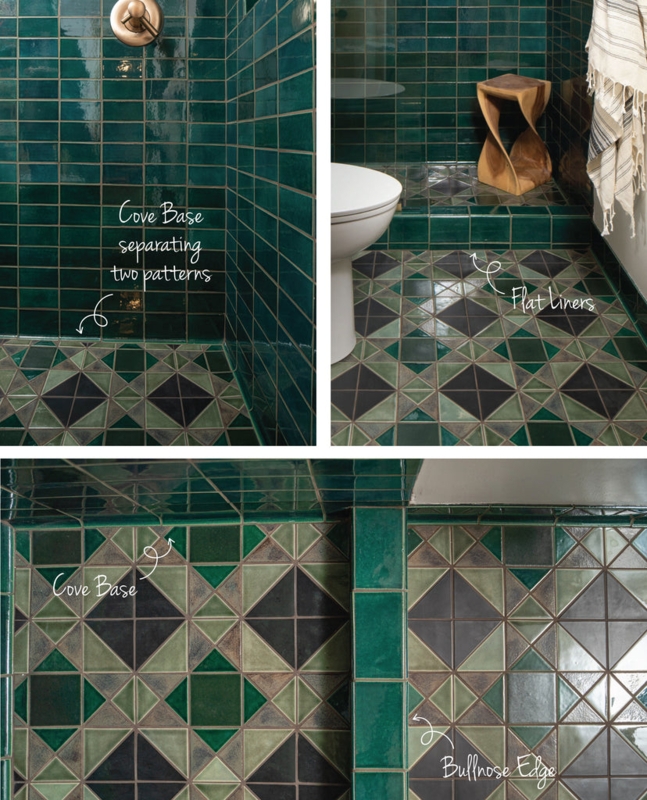 Glossy Emerald Green Bathroom Tile with Cove Base Trim Finish