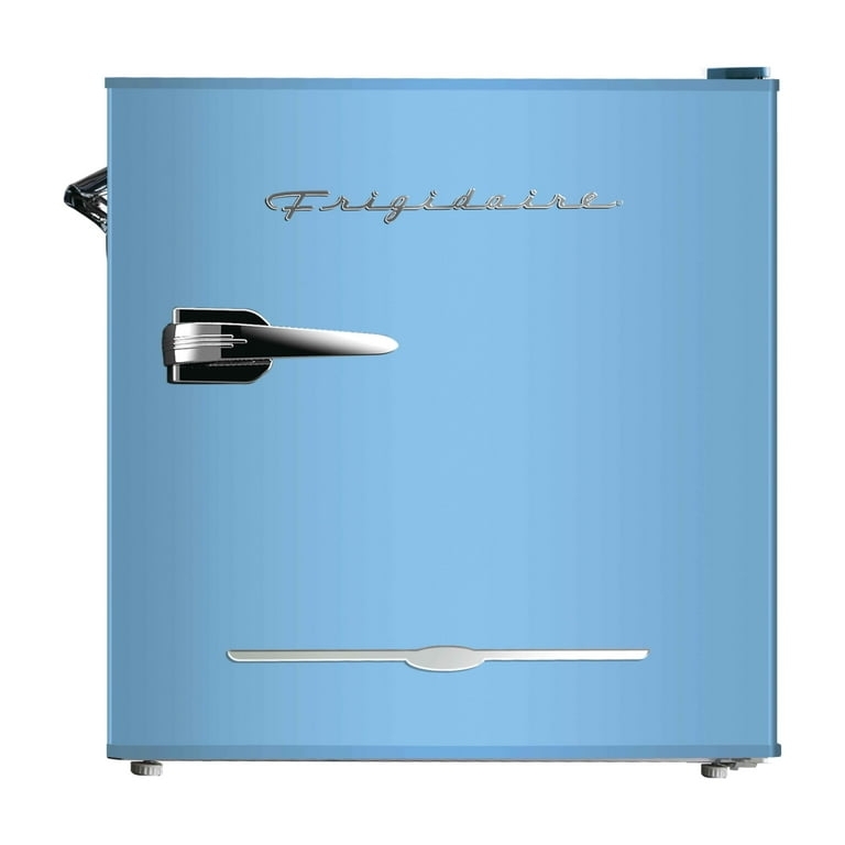 Glossy Light Blue Mini Fridge with Side Bottle Opener and Chrome