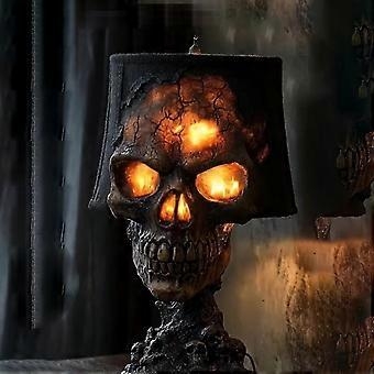 Glowing Skull Table Lamp with Tattered Shade, Halloween Accent