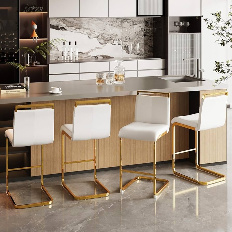 Gold Cantilever Bar Stools with Top Handle Trim Glam Style