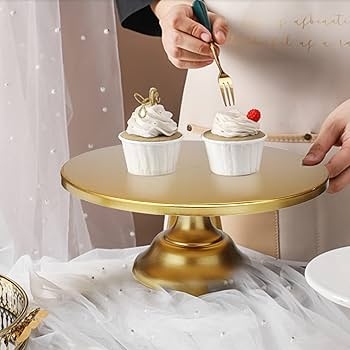 Gold Metal Cake Stand Satin Finish Round Plate Metallic Dessert Display